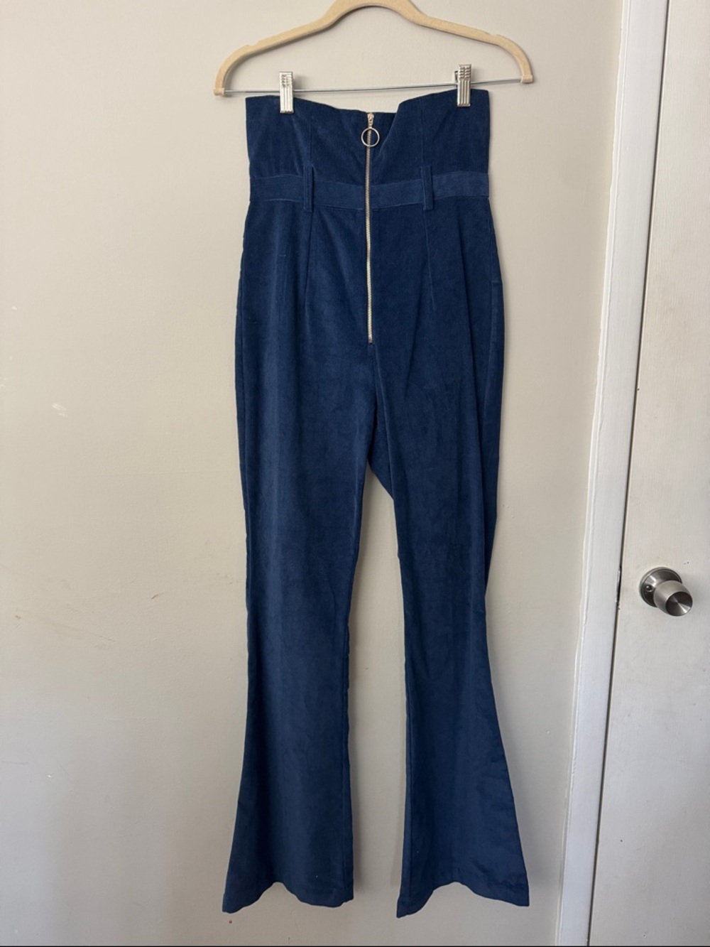 FLETCH High-Waist Navy Flared Jumpsuit Pants with Front Zip